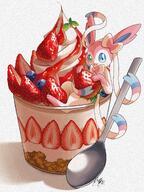 amount:solo body-type:feral body-type:semi-anthro food fruit series:eeveelutions series:pokemon species:sylveon strawberry style:noisy sundae sweets // 1536x2048 // 3.1MB