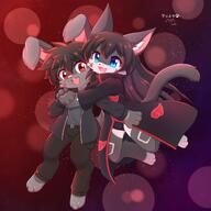 affection amount:pair atmosphere:evil body-type:anthro body-type:semi-anthro casual-outfit cuddling outfit red-and-black-clothing species:bunny species:fox style:kemono // 4000x4000 // 895KB