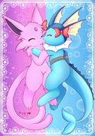 affection amount:pair artist:kryztar body-type:semi-anthro cuddling forehead-gem series:eeveelutions series:pokemon species:espeon species:vaporeon style:abstract-background style:girly style:sparkly style:split-background // 2088x3000 // 761KB