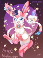 amount:pair atmosphere:halloween body-type:feral series:eeveelutions series:pokemon species:litwik species:sylveon style:kawaii top-hat // 2912x3921 // 1015KB