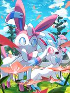 amount:pair atmosphere:field atmosphere:flowers atmosphere:petals body-type:feral flower series:eeveelutions series:pokemon species:shiny-pokemon species:sylveon // 1500x2000 // 445KB