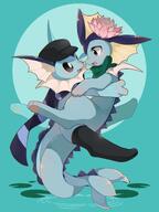 affection amount:pair atmosphere:swamp body-type:feral cuddling feminine flower hat lotus outfit romance scarf series:eeveelutions series:pokemon species:vaporeon style:girly wearing-flower // 1500x2000 // 1.0MB