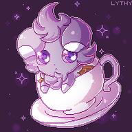 amount:solo atmosphere:space atmosphere:stary body-type:semi-anthro creature-in-food cup hall-of-fame:bronze series:pokemon species:espurr style:pixel-art tea // 184x184 // 38KB