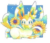 amount:solo body-type:feral flower series:eeveelutions series:pokemon species:sylveon style:outline style:watercolor sunflower // 1050x902 // 157KB