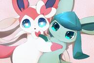 affection amount:pair atmosphere:home body-type:feral body-type:slightly-chubby cuddling hugging series:eeveelutions series:pokemon species:glaceon species:sylveon surprise // 2048x1365 // 322KB