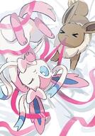 amount:pair atmosphere:bedroom body-type:feral hall-of-fame:bronze series:eeveelutions series:pokemon silly species:eevee species:sylveon struggling tied wink // 1104x1580 // 303KB