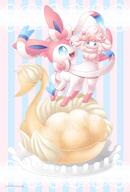 amount:pair amount:solo body-type:feral body-type:semi-anthro food series:eeveelutions series:pokemon species:alcremie species:food-creature species:sylveon style:abstract-background style:pastel-colors sweets // 1080x1600 // 1.3MB