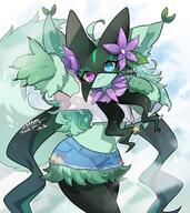 amount:solo body-type:anthro crop-top daisy-duke feminine flower heterochromia species:meowscarada style:girly style:kemono style:outline wearing-flower // 1786x2000 // 358KB