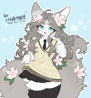 amount:solo big-tail body-type:anthro feminine flower outfit skirt species:cat style:girly style:kemono style:outline style:pastel-colors thigh-highs wearing-flower // 1900x2048 // 366KB