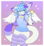 amount:pair amount:solo bell bell-collar body-type:anthro collar feminine flower glasses hair magical-girl nerdy outfit species:cat style:girly style:kemono style:very-girly thigh-highs wearing-flower wings // 1982x2048 // 322KB