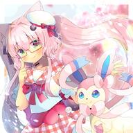 amount:pair amount:solo atmosphere:anime body-type:feral body-type:humanoid catgirl glasses hall-of-fame:bronze hall-of-fame:silver hat long-hair nerdy series:eeveelutions series:pokemon species:human species:sylveon style:girly style:kawaii style:no-anti-aliasing style:sparkly // 700x700 // 682KB