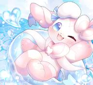 amount:solo atmosphere:beach body-type:feral body-type:slightly-chubby series:eeveelutions series:pokemon species:sylveon style:girly style:pastel-colors style:playful style:sparkly // 1400x1279 // 189KB