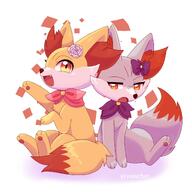 amount:pair annoyed body-type:feral feminine flower happy species:fennekin species:shiny-pokemon style:abstract-background style:girly style:kawaii wearing-bow wearing-flower // 2000x2000 // 260KB