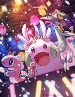 amount:multiple atmosphere:party atmosphere:stage body-type:blob body-type:feral idol species:dreepy species:goomy species:tatsugiri wearing-bow // 1279x1650 // 344KB