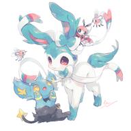 amount:multiple amount:pair amount:solo body-type:feral series:eeveelutions series:pokemon species:ribombee species:shinx species:shiny-pokemon species:sylveon style:kawaii // 2000x2000 // 1.2MB