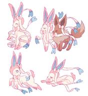 amount:pair body-type:feral eevee-with-sylv-ribbons imitation series:eeveelutions series:pokemon species:sylveon style:multiple-scenarios wearing-bow // 1081x1180 // 586KB