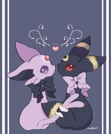 amount:pair body-type:feral forehead-gem opposite-clothing series:eeveelutions series:pokemon species:espeon species:umbreon wearing-bow // 2250x2718 // 278KB