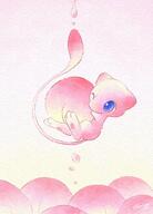 amount:solo body-type:semi-anthro food fruit peach species:mew style:watercolor // 1800x2500 // 785KB