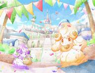 amount:pair atmosphere:party atmosphere:town body-type:semi-anthro food fruit pokemon-berries species:alcremie species:food-creature style:watercolor // 2242x1713 // 1.0MB