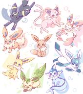 amount:multiple body-type:feral forehead-gem grouping:all-eeveelutions series:eeveelutions series:pokemon species:eevee species:espeon species:flareon species:glaceon species:jolteon species:leafeon species:sylveon species:umbreon species:vaporeon style:pastel-colors style:playful style:scribbles // 1816x2048 // 855KB