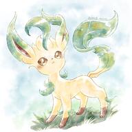 amount:solo body-type:feral series:eeveelutions series:pokemon species:leafeon style:watercolor // 2048x2048 // 478KB