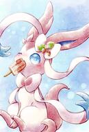 amount:solo atmosphere:snowy body-type:feral eating feminine flower food popsicle series:eeveelutions series:pokemon species:sylveon style:girly style:watercolor sweets wearing-flower // 1378x2039 // 408KB