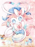 amount:solo baking body-type:feral food hall-of-fame:bronze hat heart-shape series:eeveelutions series:pokemon species:sylveon style:pastel-colors style:watercolor sweets // 1500x2000 // 537KB
