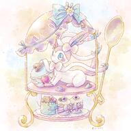 amount:solo atmosphere:regal body-type:feral food series:eeveelutions series:pokemon species:sylveon style:girly style:pastel-colors style:very-girly style:watercolor sweets // 2000x2000 // 4.6MB