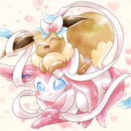 affection amount:pair body-type:feral series:eeveelutions series:pokemon species:eevee species:sylveon style:pastel-colors style:playful style:watercolor wearing-bow // 2000x2000 // 561KB