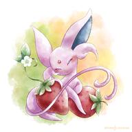 amount:solo body-type:feral food forehead-gem fruit series:eeveelutions series:pokemon species:espeon strawberry style:watercolor // 2000x2000 // 432KB