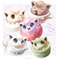 amount:multiple atmosphere:creatures-associated-with-items body-type:blob species:food-creature species:jigglypuff style:pastel-colors style:playful style:striped-background style:white-border // 1800x1800 // 260KB