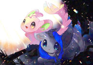 amount:pair atmosphere:sunlight body-type:semi-anthro species:minccino species:shiny-pokemon style:chromatic-aberration style:girly style:over-exposure style:sparkly // 1421x1000 // 893KB