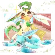 affection amount:pair atmosphere:home body-type:feral cat-toy cuddling series:eeveelutions series:pokemon species:glaceon species:leafeon style:watercolor // 1000x1000 // 221KB