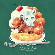 affection amount:pair amount:solo atmosphere:cafe body-type:feral cuddling food species:alolan-vulpix species:vulpix style:watercolor sweets // 1024x1024 // 217KB