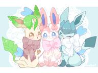 amount:multiple body-type:feral feminine flower series:eeveelutions series:pokemon species:glaceon species:leafeon species:sylveon style:girly style:pastel-colors style:playful wearing-flower // 3000x2250 // 425KB