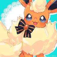 amount:solo atmosphere:fancy body-type:feral hall-of-fame:bronze series:eeveelutions series:pokemon solof species:flareon style:kawaii style:outline style:painted style:playful wearing-bow // 3024x3024 // 460KB