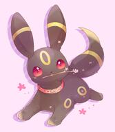 amount:solo body-type:feral collar holding-object holding-object-in-mouth laying-on-belly series:eeveelutions series:pokemon species:umbreon style:kawaii style:pastel-colors style:playful style:very-kawaii style:very-playful // 2000x2300 // 207KB