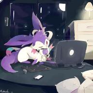 amount:solo atmosphere:city atmosphere:home atmosphere:night body-type:feral doing-art oc series:eeveelutions series:pokemon species:sylveon using-computer // 680x680 // 480KB