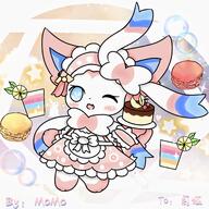 amount:solo atmosphere:cafe body-type:semi-anthro food macarons series:eeveelutions series:pokemon species:sylveon style:girly style:sparkly style:very-girly sweets // 3992x3992 // 2.5MB