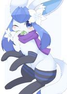 amount:solo body-type:feral feminine flower fluffified scarf series:eeveelutions series:pokemon species:glaceon style:girly thigh-highs visual-teasing wearing-flower // 1450x2019 // 266KB