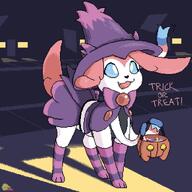 amount:solo atmosphere:night atmosphere:town body-type:feral candy imitation outfit series:eeveelutions series:pokemon species:sylveon style:pixel-art thigh-highs trick-or-treet wearing-bow // 850x850 // 119KB