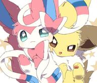 amount:pair body-type:feral series:eeveelutions series:pokemon species:jolteon species:sylveon style:abstract-background style:playful // 720x612 // 76KB