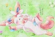 amount:solo atmosphere:field body-type:feral flower series:eeveelutions series:pokemon sleeping species:sylveon style:watercolor // 2039x1378 // 5.9MB