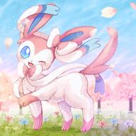 amount:solo atmosphere:field atmosphere:sakura body-type:feral series:eeveelutions series:pokemon species:sylveon style:girly // 3000x3000 // 8.9MB