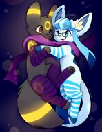 affection amount:pair body-type:feral body-type:semi-anthro cuddling feminine flower glasses nerdy scarf series:eeveelutions series:pokemon species:umbreon style:dark-background style:girly style:glow style:lineless thigh-highs wearing-flower // 1575x2048 // 251KB