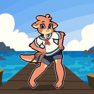 amount:solo atmosphere:beach body-type:anthro dance outfit species:otter style:dithering style:pixel-art // 1024x1024 // 3.4MB