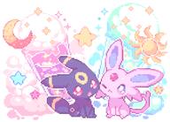 amount:pair body-type:feral food forehead-gem fruit ice-cream series:eeveelutions series:pokemon species:espeon species:umbreon style:pastel-colors style:pixel-art style:playful sweets // 1500x1078 // 36KB