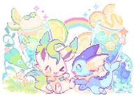 amount:pair body-type:feral drink food fruit series:eeveelutions series:pokemon species:leafeon species:vaporeon style:pastel-colors style:pixel-art style:playful sweets // 1501x1078 // 46KB
