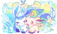 amount:pair body-type:feral drink food fruit ice-cream series:eeveelutions series:pokemon species:glaceon species:leafeon style:pastel-colors style:pixel-art style:playful sweets // 1803x1078 // 210KB