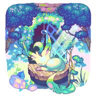 amount:solo atmosphere:forest body-type:feral series:eeveelutions series:pokemon species:leafeon style:dithering style:pixel-art // 2048x2048 // 497KB